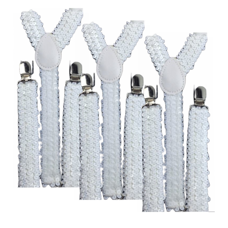 Load image into Gallery viewer, 3x Mens Suspenders Braces Adjustable Strong Clip On Elastic Formal Wedding Slim - White (Sequin)-0
