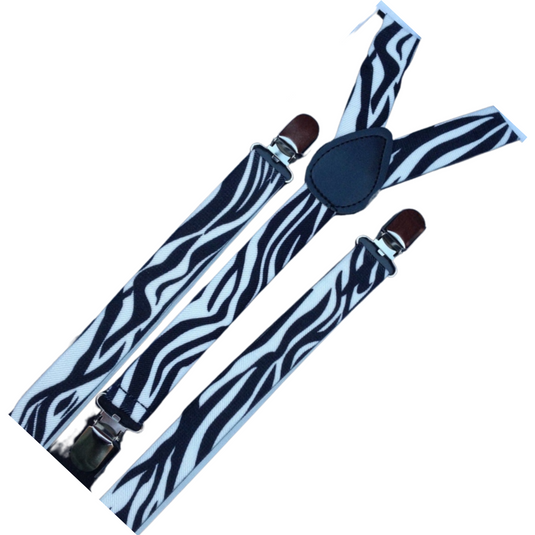 3x Mens Suspenders Braces Adjustable Strong Clip On Elastic Formal Wedding Slim - Zebra-2