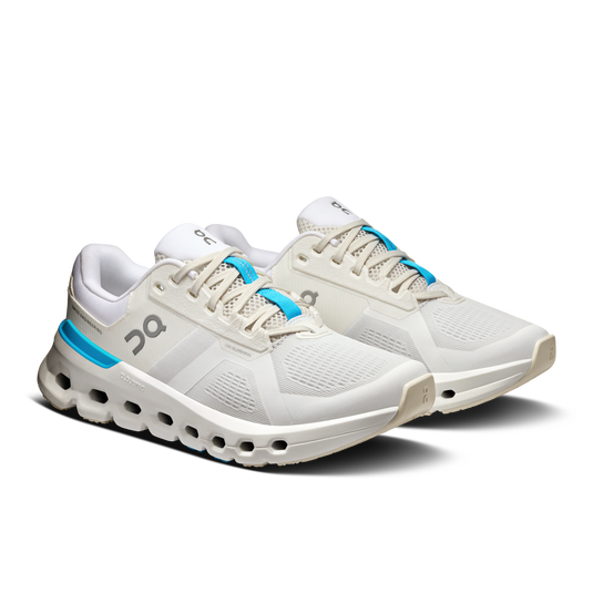 On Womens Cloudrunner 2 Running Shoes Sneakers in White/Horizon-0