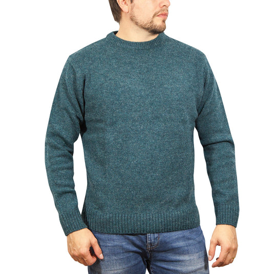 100% SHETLAND WOOL CREW Round Neck Knit JUMPER Pullover Mens Sweater Knitted - Beige (03)