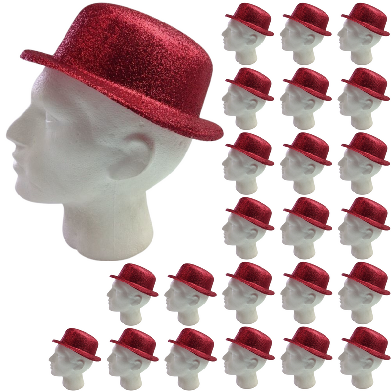 Load image into Gallery viewer, 24x GLITTER BOWLER HAT Fancy Party Plastic Costume Cap Fun Dress Up Sparkle BULK - Yellow/Gold
