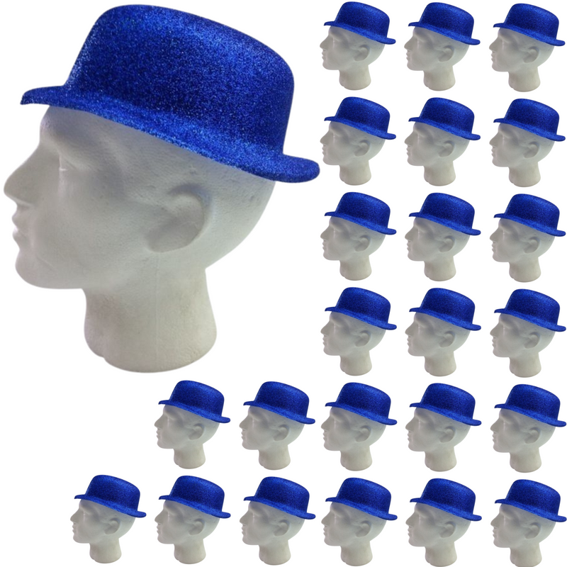 Load image into Gallery viewer, 24x GLITTER BOWLER HAT Fancy Party Plastic Costume Cap Fun Dress Up Sparkle BULK - Hot Pink
