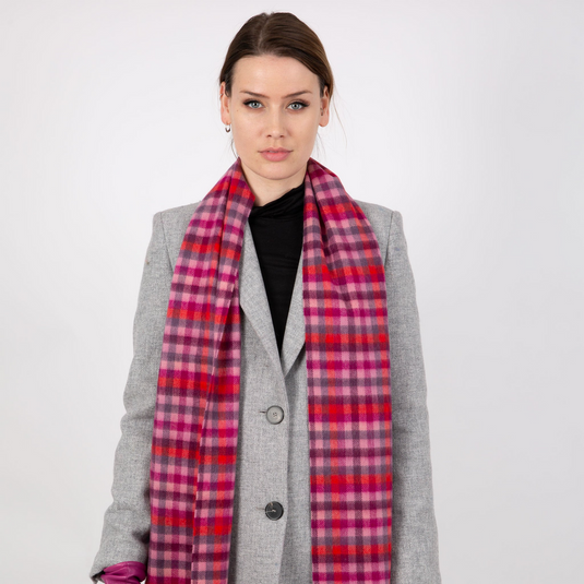 Dents Heritage Plaid Check Cashmere Scarf with Tassels and Gift Box in Scarlet Red-4