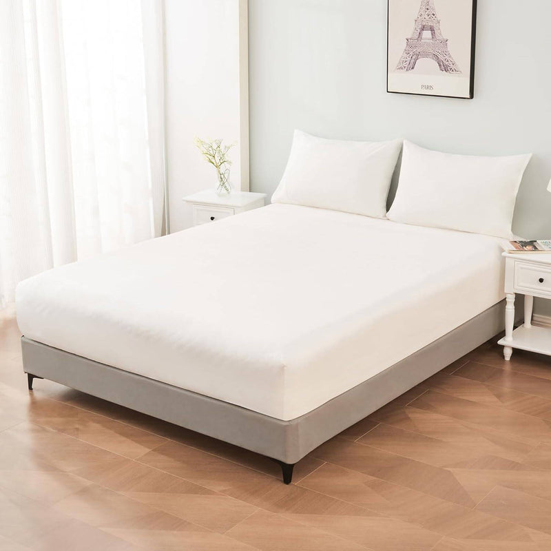 Load image into Gallery viewer, 400TC Thread Count Queen 100% Cotton Fitted Bed Sheet &amp; 2 Pillow Case Set in White-0
