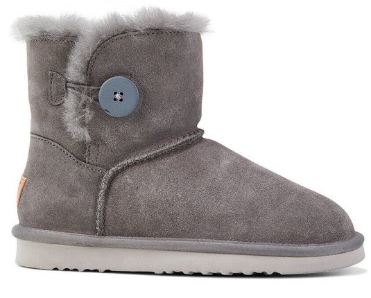 Grosby Womens Button UGG Boots Sheepskin Water Resistant Ankle Shoes Slippers - Dark Grey-0