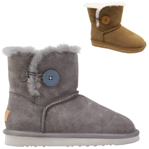 Grosby Womens Button UGG Boots Sheepskin Water Resistant Ankle Shoes Slippers-0