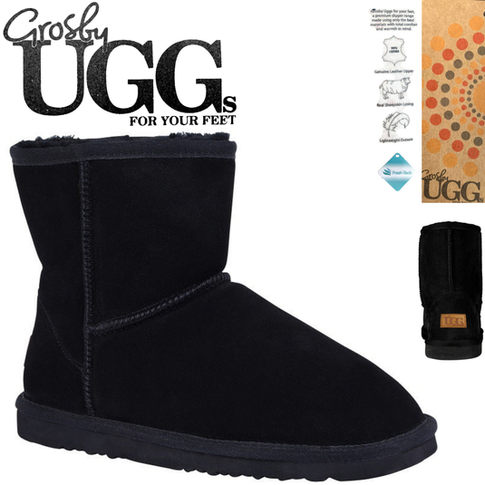 GROSBY Jillaroo Womens UGG Boots Genuine Sheepskin Suede Leather Moccasins - Black-1