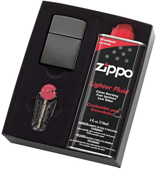 Zippo Black Ice Lighter Gift Box with Fluids + Flints-0
