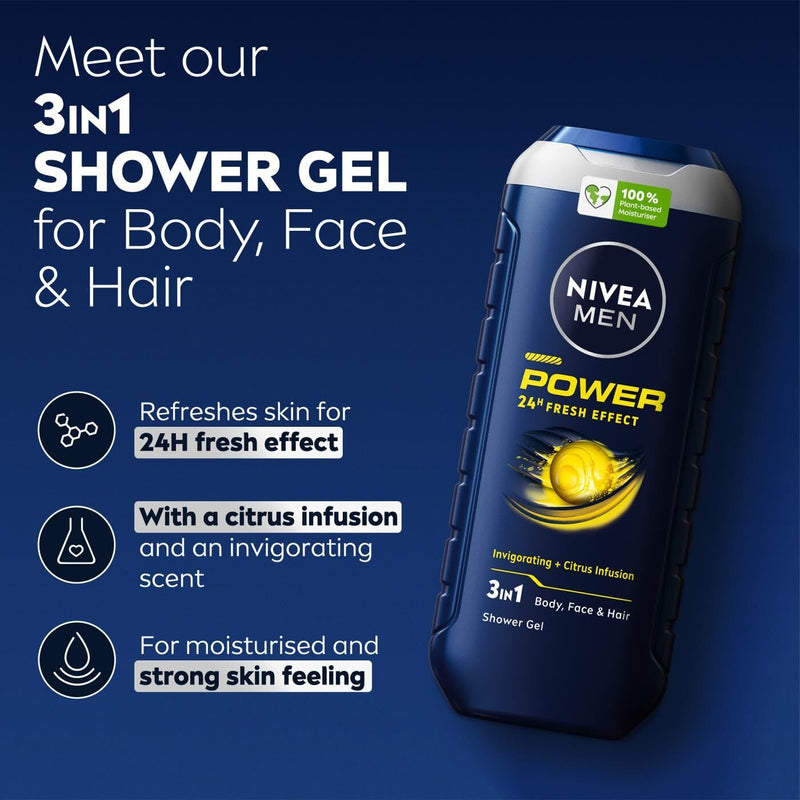 Load image into Gallery viewer, NIVEA Men Power Fresh 3-in-1 Shower Gel Body Face Hair 500ml 24H Fresh Effect-2
