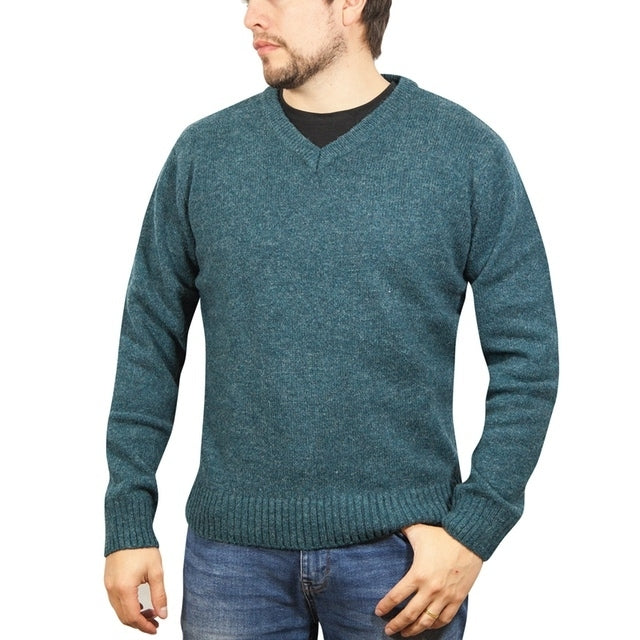 Load image into Gallery viewer, 100% Shetland Wool V Neck Knit Jumper Pullover Mens Sweater Knitted - Sherwood (32)
