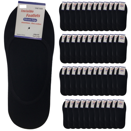 48x NO SHOW COTTON SOCKS Non Slip Heel Grip Low Cut Invisible Footlet Seamless - Charcoal-0