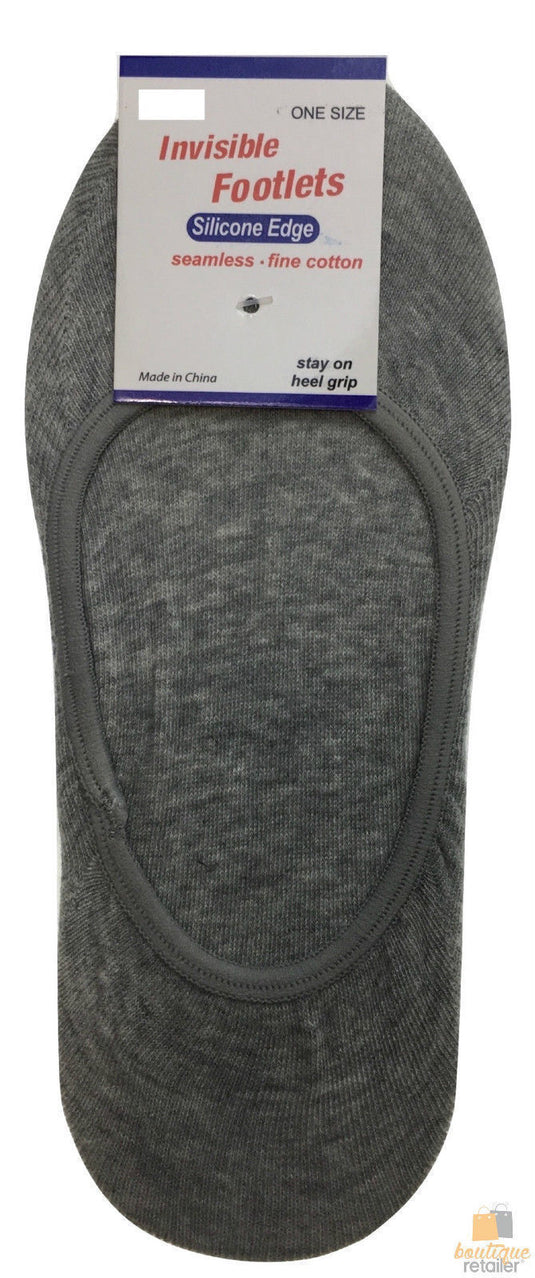48x NO SHOW COTTON SOCKS Non Slip Heel Grip Low Cut Invisible Footlet Seamless - Grey-1