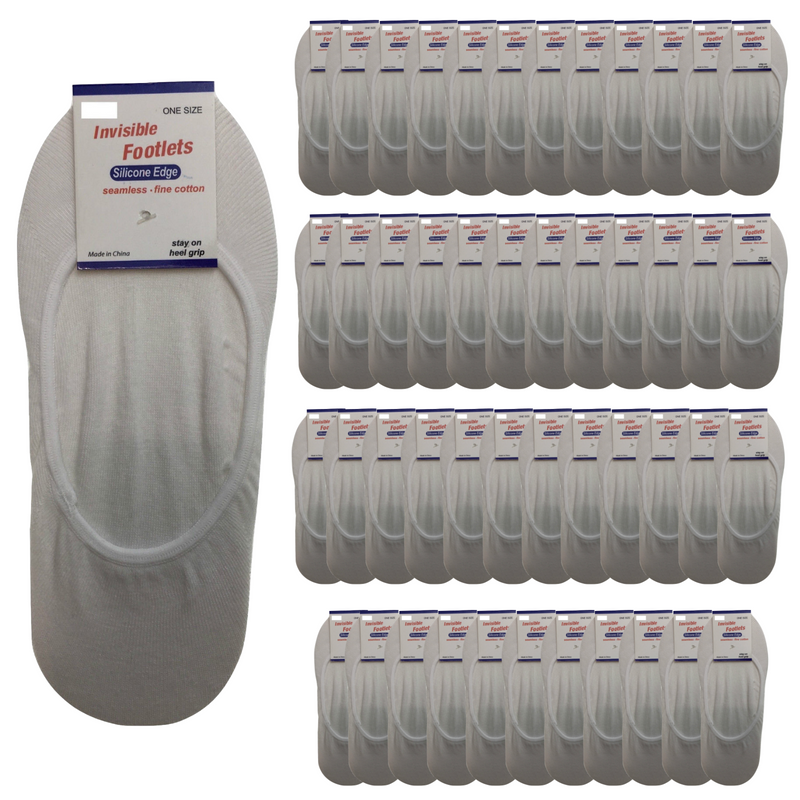 Load image into Gallery viewer, 48x NO SHOW COTTON SOCKS Non Slip Heel Grip Low Cut Invisible Footlet Seamless - White-0
