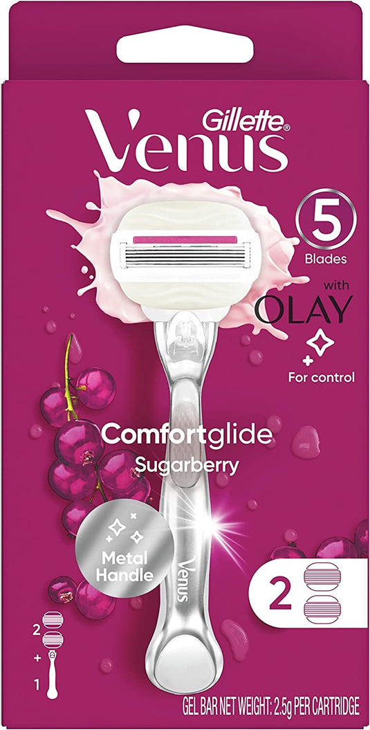 Gillette Venus Womens Comfortglide Sugarberry Razor Metal Handle + 2 Cartridges-1