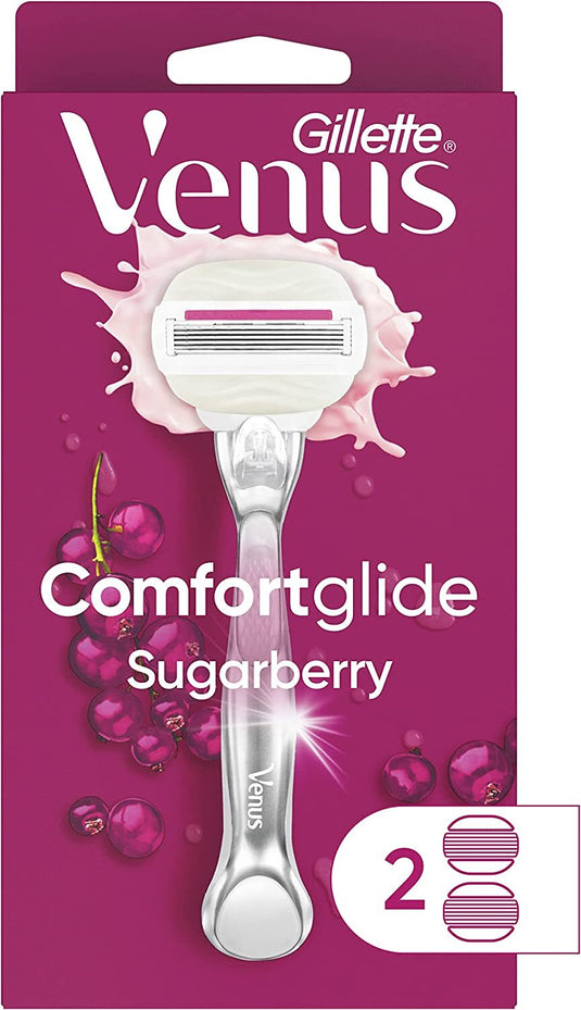 Gillette Venus Womens Comfortglide Sugarberry Razor Metal Handle + 2 Cartridges-3