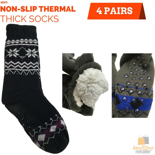 4 Pairs Mens Non Slip Thick Fur Warm Winter Bed Socks Thermal Warm Cushion BULK-1