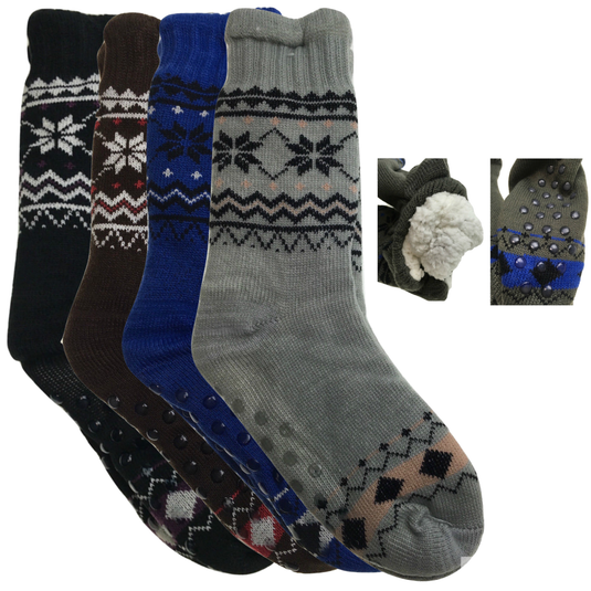 4 Pairs Mens Non Slip Thick Fur Warm Winter Bed Socks Thermal Warm Cushion BULK-5