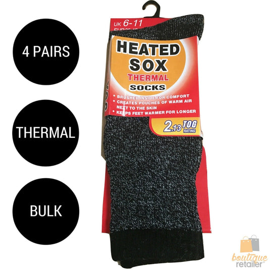 4 Pairs Mens THERMAL HEATED SOCKS Warm Winter Comfort Mens Work Sox Ski BULK - 6-11 UK-2