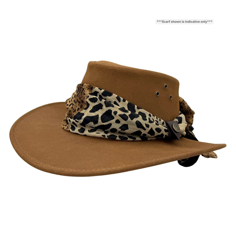 Load image into Gallery viewer, Jacaru 1020 Jillaroo Hat – Suede &amp; Chiffon Scarf | UPF 50+
