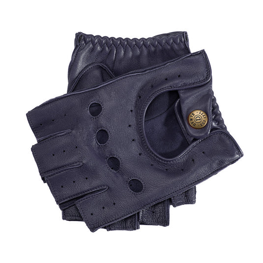 Dents Snetterton Mens Fingerless Leather Driving Gloves - Navy-5