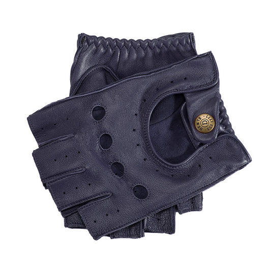 Dents Snetterton Mens Fingerless Leather Driving Gloves - Navy-1