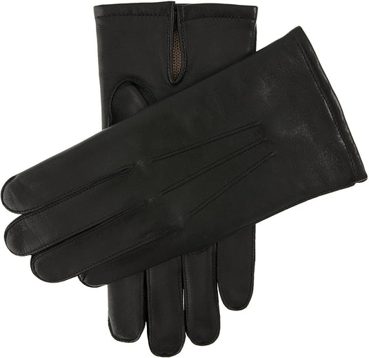Dents Mens Leather Keston Gloves w/ Palm Vent & 3-Point Stitch Detail - Black-0