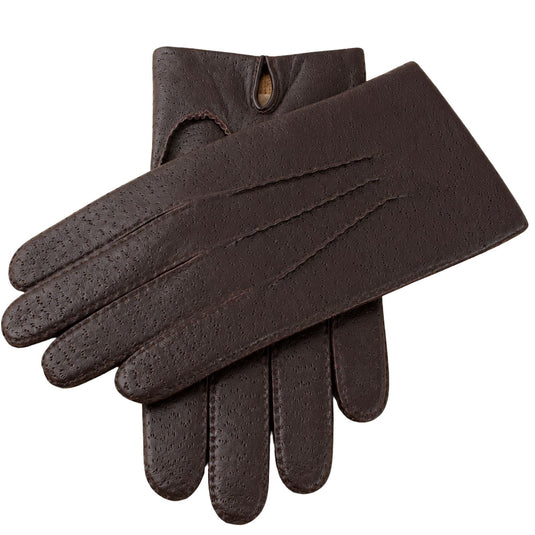 Kent Mens Perforated Leather Gloves 3 Point Stitch Palm Vent Lined - Brown-1