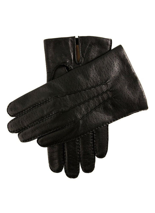 Kent Mens Perforated Leather Gloves 3 Point Stitch Palm Vent Lined - Black-2