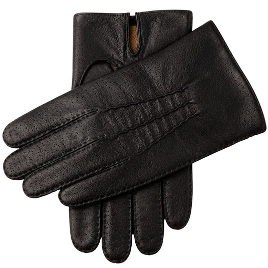 Kent Mens Perforated Leather Gloves 3 Point Stitch Palm Vent Lined - Black-0