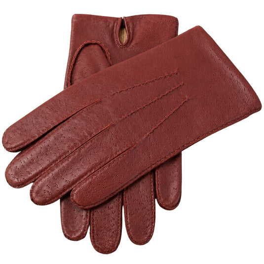 Kent Mens Perforated Leather Gloves 3 Point Stitch Palm Vent Lined - English Tan-1
