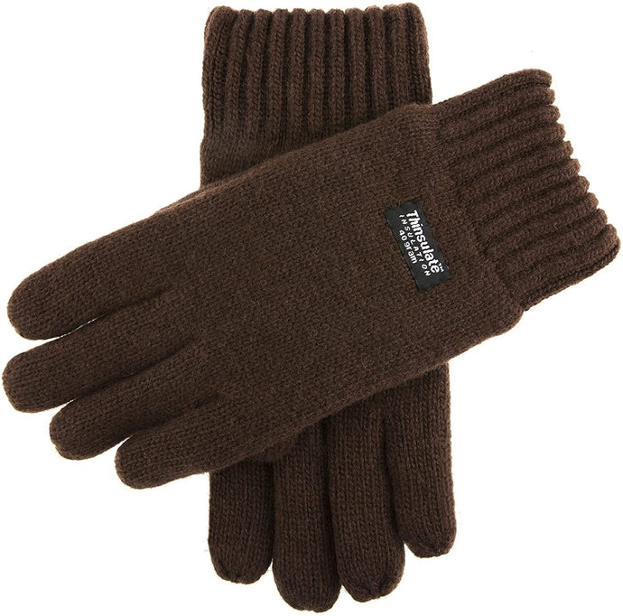 Dents Mens 100% Wool Knit Gloves with 3M Thinsulate Lining - Chocolate - X-Large-0