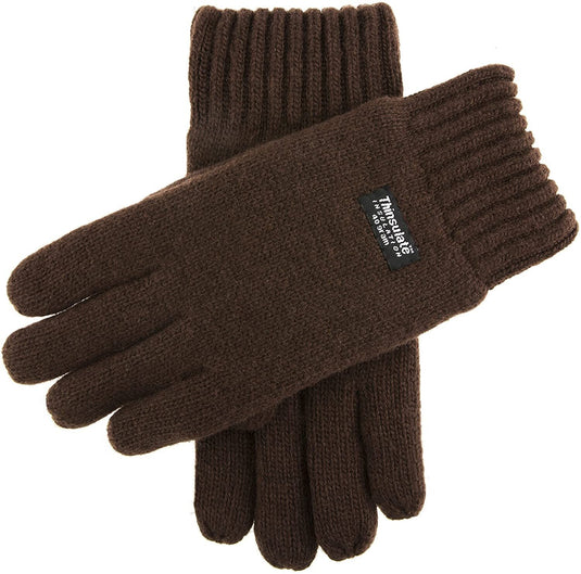 Dents Mens 100% Wool Knit Gloves with 3M Thinsulate Lining - Chocolate - X-Large-0