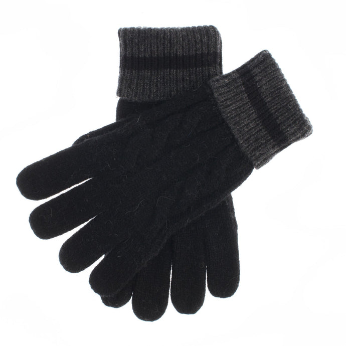 Dents Holwick Mens Cable Knit Goves - Warm Winter Ski - Black/Charcoal-0
