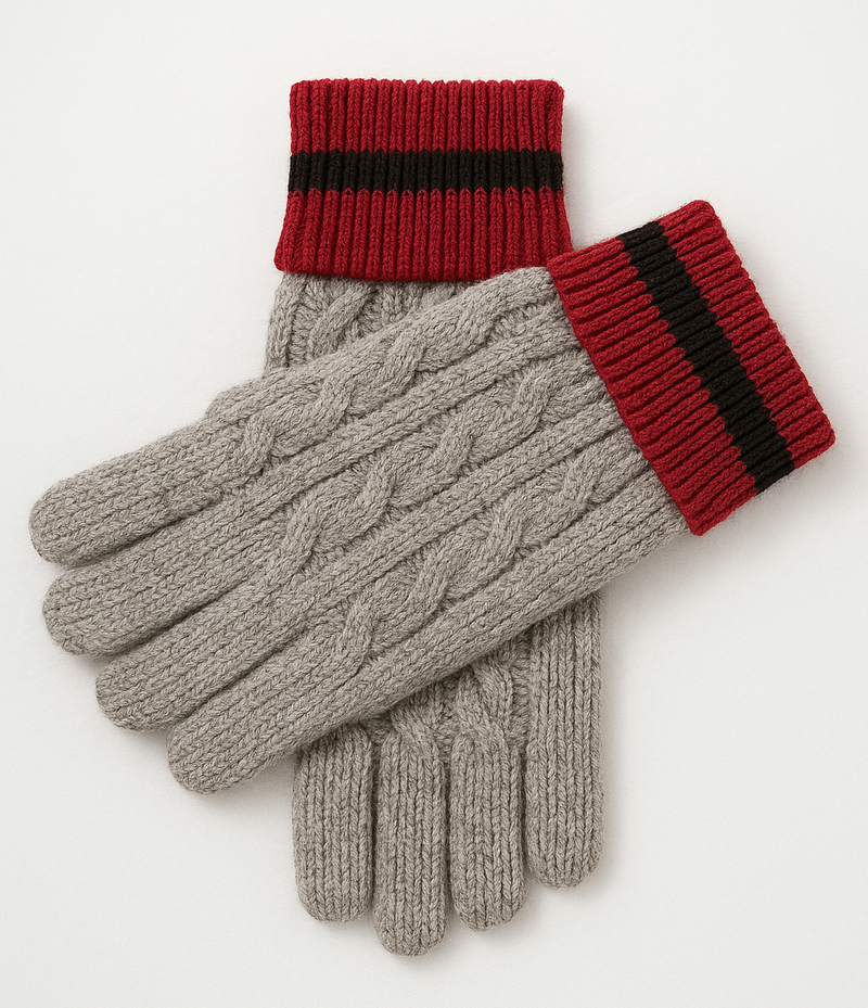 Load image into Gallery viewer, Dents Holwick Mens Cable Knit Gloves - Grey/Burgundy-1
