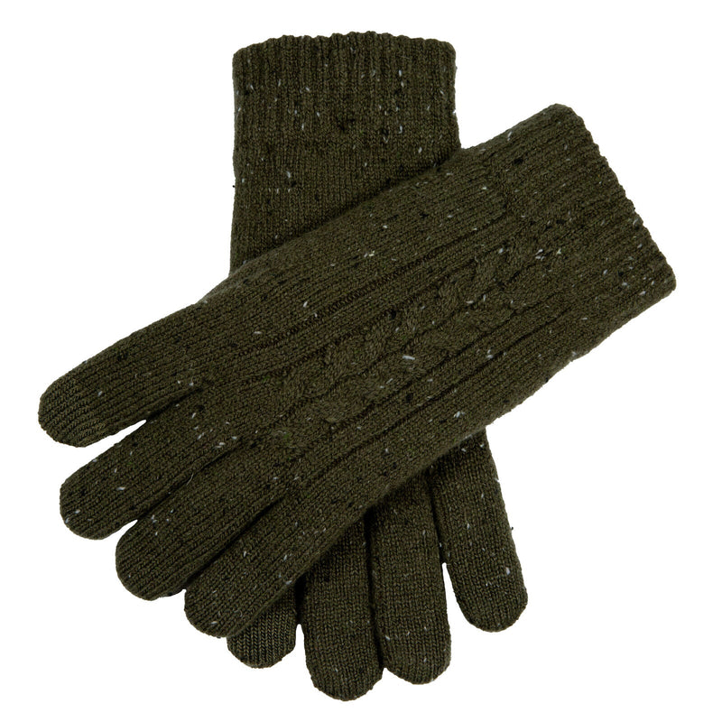 Load image into Gallery viewer, Dents Mens Touchscreen Cable Knit Gloves Wool Blend w/ Marl Yarn in Olive-0
