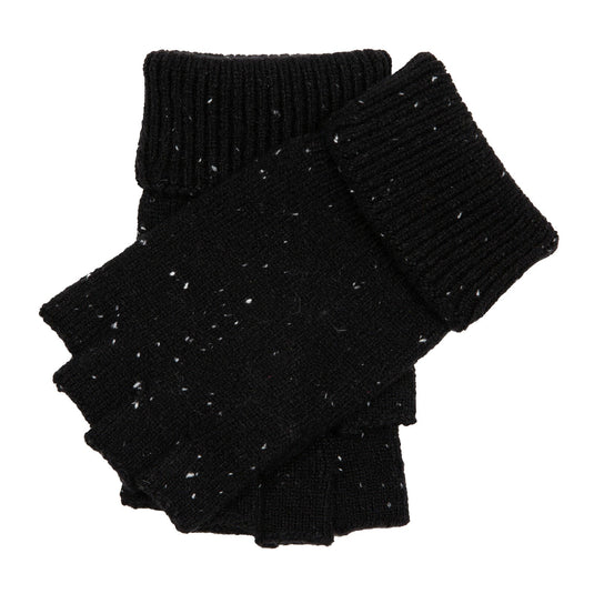 Dents Mens Fingerless Wool Blend Knitted Gloves w/ Marl Yarn in Black-0