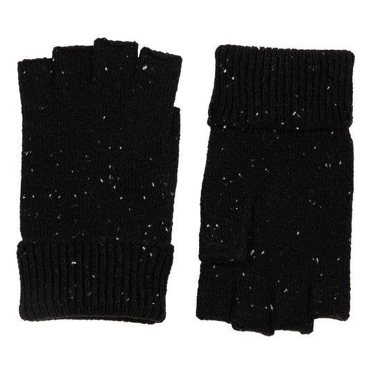 Dents Mens Fingerless Wool Blend Knitted Gloves w/ Marl Yarn in Black-2