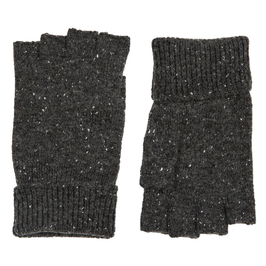 Dents Mens Fingerless Wool Blend Knitted Gloves w/ Marl Yarn in Charcoal-2