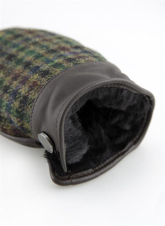 Dents Mens Faux Fur Abraham Moon Dogtooth & Leather Gloves - Brown/Forest/Green-4