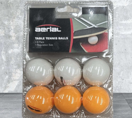 Aerial 1 Pack of 6 Table Tennis Balls - White & Orange