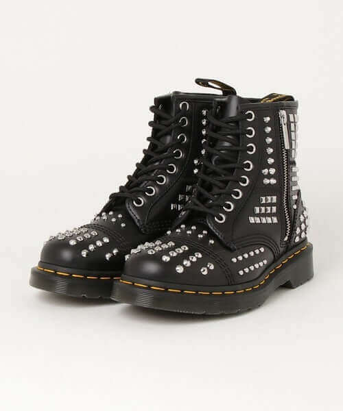 Dr. Martens 1460 Studded Zip Atlas Leather Lace Up Boots Shoes - Black | Adventureco