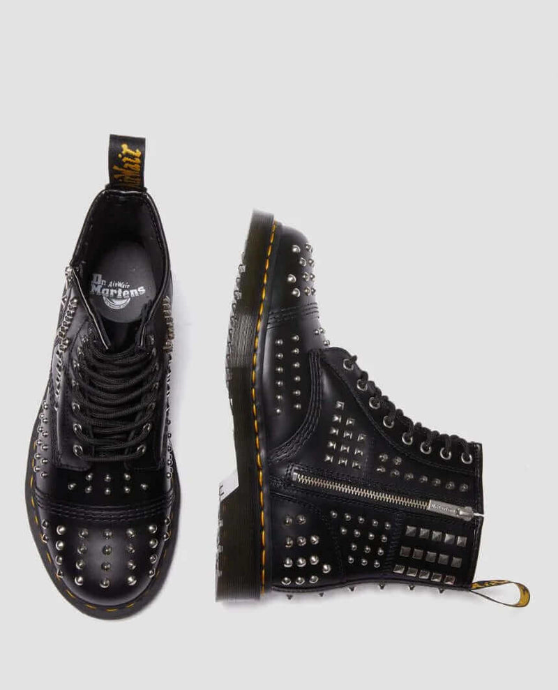 Load image into Gallery viewer, Dr. Martens 1460 Studded Zip Atlas Leather Lace Up Boots Shoes - Black
