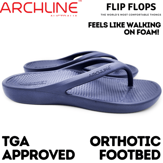 Archline Orthotic Foam Thongs Arch Support Flip Flops Orthopedic Rebound - Navy