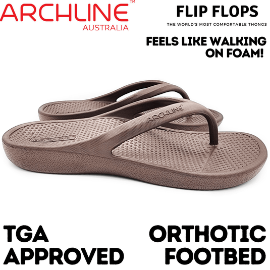 Archline Orthotic Foam Thongs Arch Support Flip Flops Orthopedic Rebound - Brown