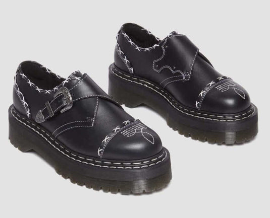 Dr. Martens Monk Quad GA Leather Strap Shoes Platform - Black Wanama
