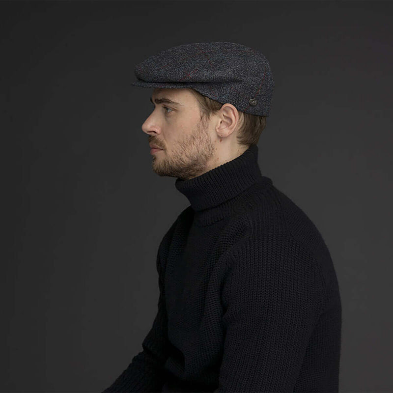 Load image into Gallery viewer, Bailey Mens Lord Windowpane Wool Ivy Flat Cap Hat Made in Italy - Charcoal
