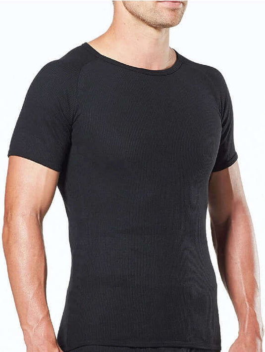 Mens Thermal Short Sleeve Top T Shirt Baselayer Cotton Blend Winter - Black