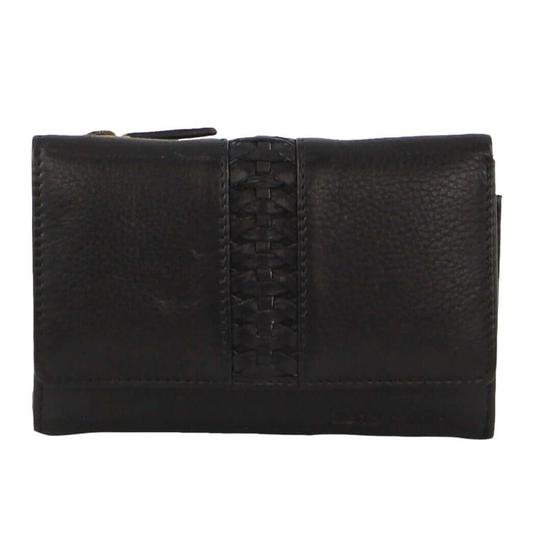 Load image into Gallery viewer, Pierre Cardin Leather Ladies Woven Design Tri-fold RFID Wallet in Black
