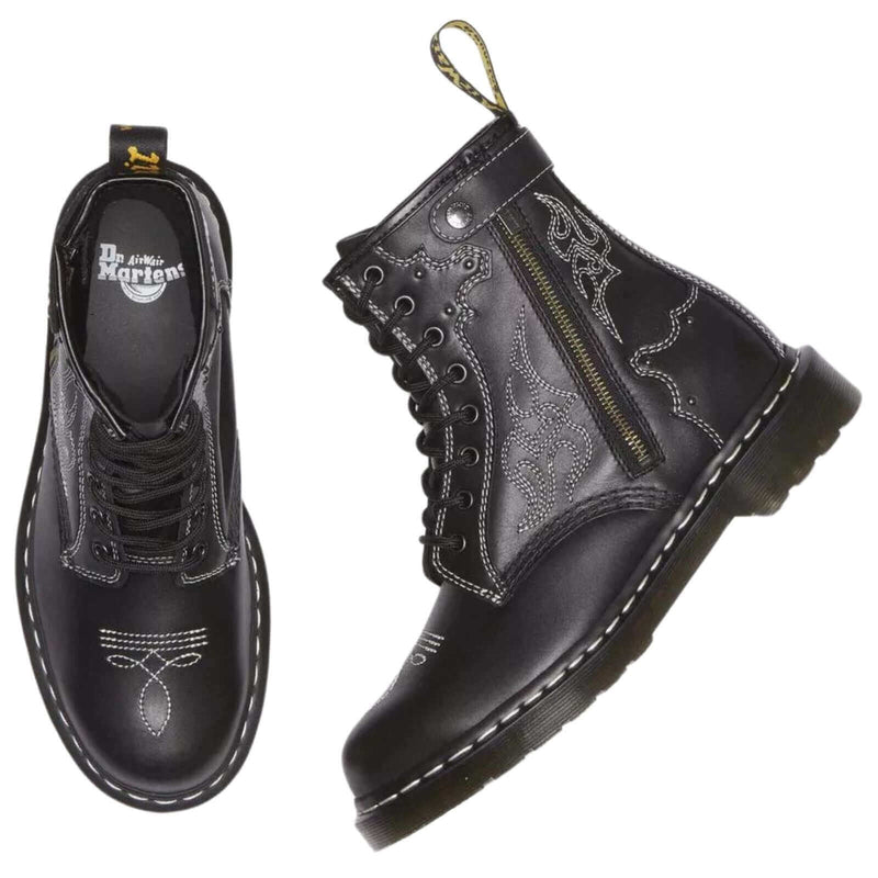 Load image into Gallery viewer, Dr. Martens 1460 Gothic Americana Leather Lace up 8 Eye Boots Wanama - Black
