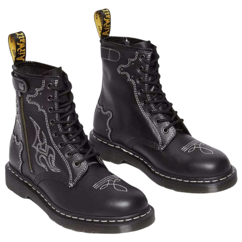 Load image into Gallery viewer, Dr. Martens 1460 Gothic Americana Leather Lace up 8 Eye Boots Wanama - Black
